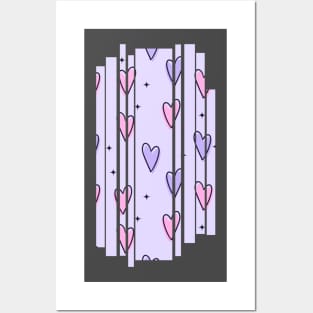 Purple and pink hearts illustration Posters and Art